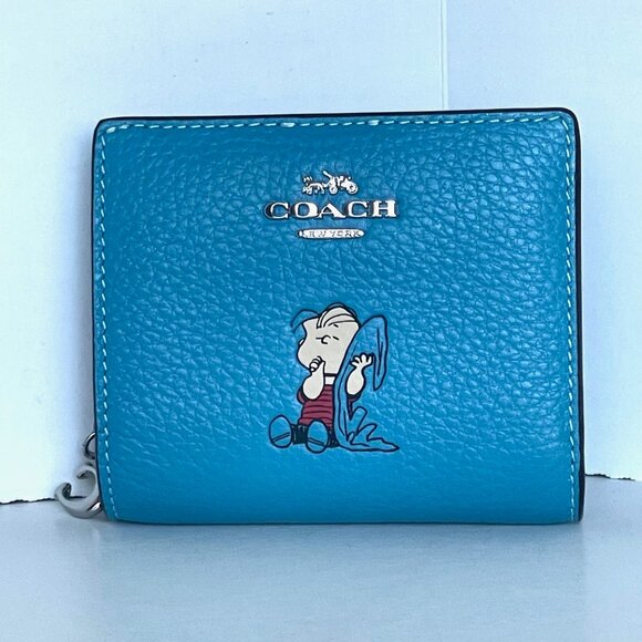 Coach x Peanuts 2025 Snap Wallet Linus CBN91 Snoopy 75th Anniversary Blue - Picture 2 of 8